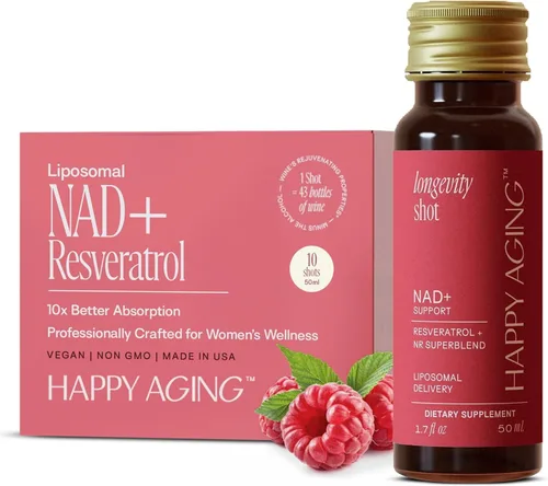 Miniatura 7 de Happy Aging Suplemento líquido de resveratrol NAD+, alternativa NMN, ribósido liposomal de nicotinamida y antioxidantes para apoyo energético, salud