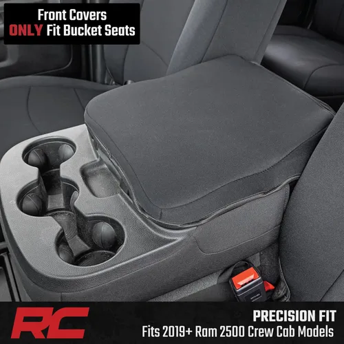Miniatura 6 de Rough Country Fundas de asiento de neopreno para Dodge Ram (2019-2024), resistentes a los rayos UV y al agua, fundas acolchadas de espuma