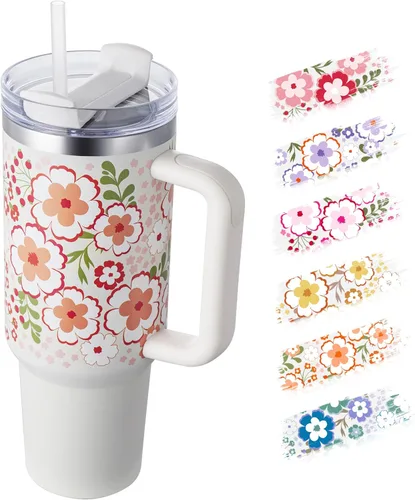 Vaso de 40 oz con tapa y pajilla, vasos aislados con asa, botellas de agua de acero inoxidable, vaso para agua con tapa 2 en 1, taza de viaje al