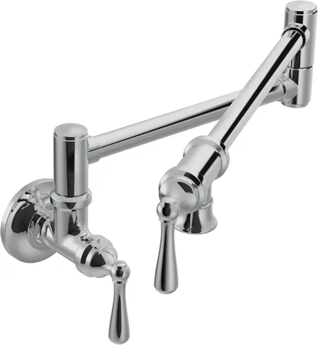 Miniatura 14 de Moen Grifo de cocina de doble junta montada en pared con brazo oscilante plegable de oro cepillado, S664BG