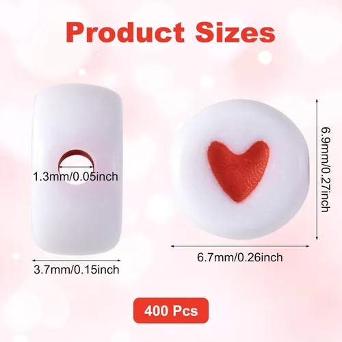 Miniatura 2 de Cuentas de corazón para pulseras, 400 unidades, cuentas espaciadoras de corazón sueltas de acrílico de 0.276 in, cuentas de poni de corazón rojo