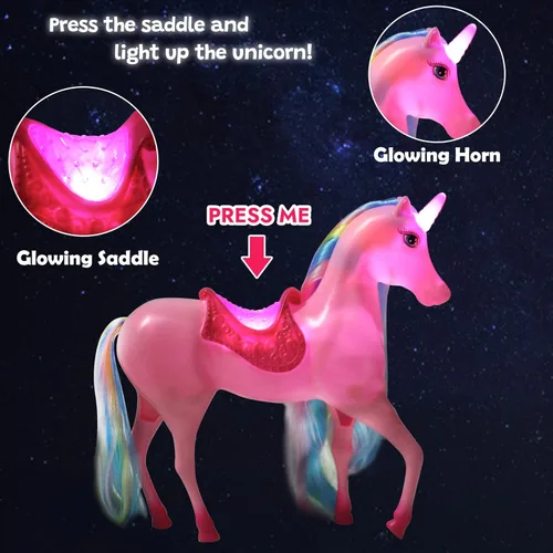 Miniatura 2 de BETTINA Juego de muñecas de princesa unicornio con luz mágica, juguetes de unicornio para niñas, juguete de caballo con melena y cola, juguetes