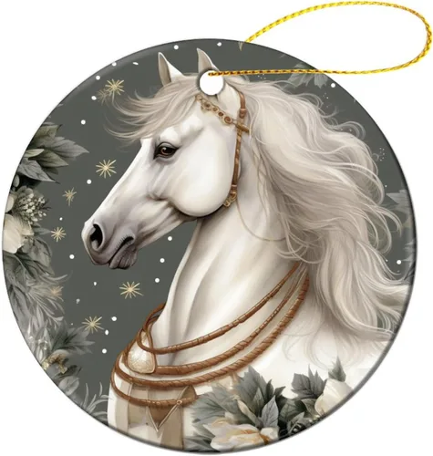 Miniatura 17 de Adorno navideño de caballos de granja, regalo para amantes de los caballos, de porcelana de doble cara, adorno de 3 pulgadas para árbol de Navidad