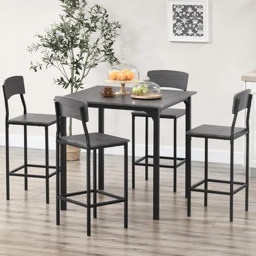 HOMCOM Mesa de barra de altura de mostrador de 5 piezas con diseño que ahorra espacio, juego de mesa de cocina cuadrada y sillas con reposapiés,
