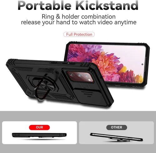 Miniatura 7 de Funda para Samsung Galaxy S20 FE 5G con cubierta para lente de cámara, protector de pantalla HD, soporte de anillo magnético probado contra caídas