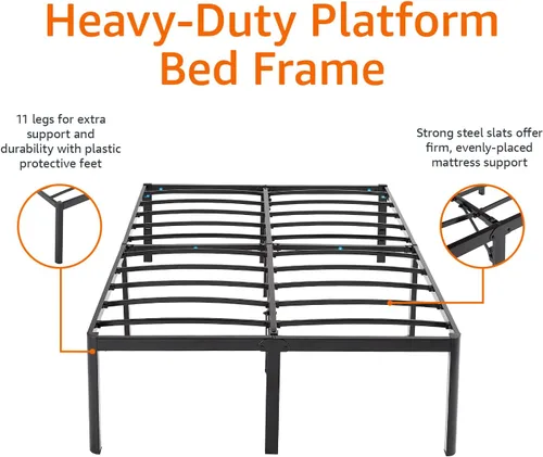 Miniatura 4 de Amazon Basics Armazón de cama resistente de servicio pesado antideslizante con listones de acero, fácil montaje - 18" H, (Full), negro