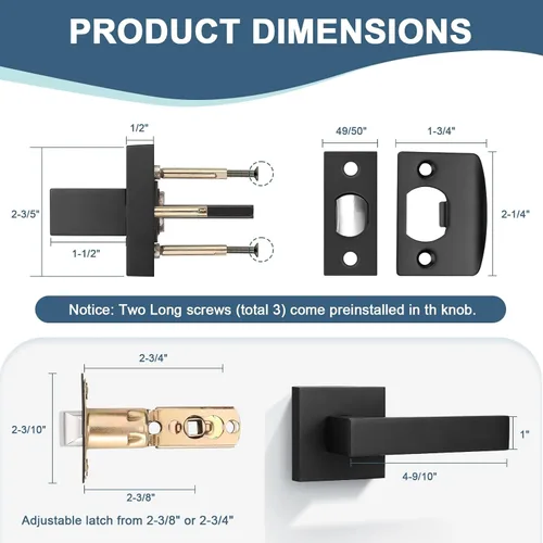 Miniatura 5 de KNOBWELL Paquete de 2 palancas de puerta de color negro mate resistentes de 2.07 libras, modernas palancas de puerta para armario/pasillo