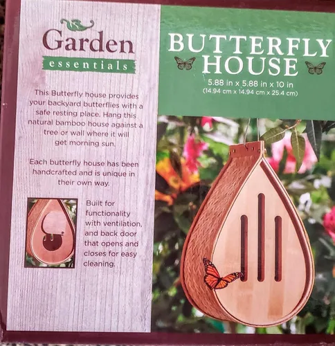 Miniatura 3 de Casa de mariposa de bambú colgante de 10 pulgadas - Puerta de apertura en la parte trasera