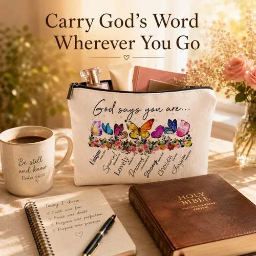 Miniatura 2 de God Says You Are...- Regalo cristiano para mujer, inspirador versículo bíblico, bolsas de cosméticos con cremallera, bolsa de viaje religiosa