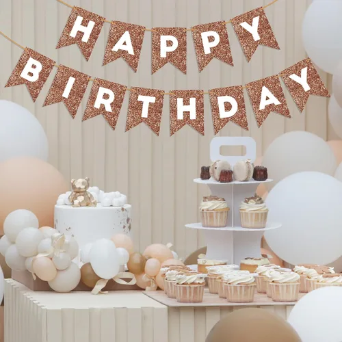 Miniatura 2 de Cartel de feliz cumpleaños marrón para telón de fondo, decoración de fiesta de cumpleaños marrón para niños y niñas, guirnalda de feliz cumpleaños