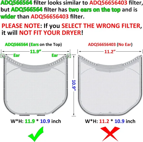 Miniatura 3 de ADQ566564 - Filtro de pelusa de repuesto para secadoras LG y Kenmore, filtro ADQ566564 (parte inferior con muescas), trampa de pantalla de pelusa