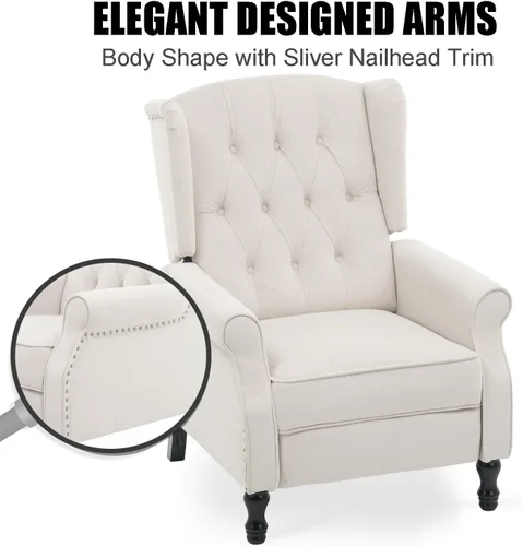Miniatura 8 de Silla decorativa de terciopelo, silla reclinable con respaldo de empuje, silla con brazo con respaldo alado para sala de estar, dormitorio, cine