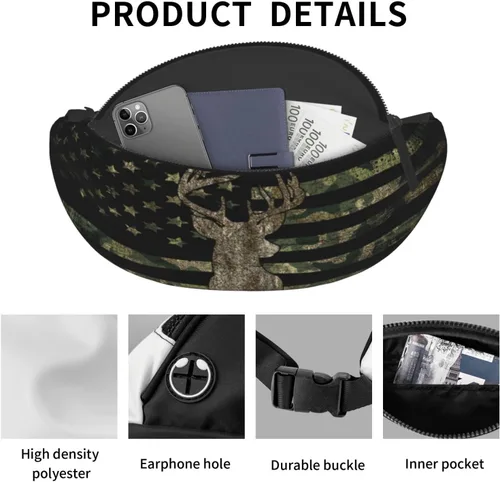 Miniatura 7 de Cangurera de camuflaje con diseño de bandera estadounidense de camuflaje para hombres y mujeres, correa ajustable para viajes, senderismo, ciclismo