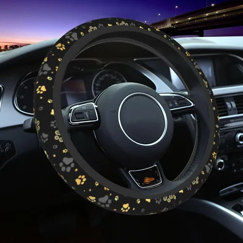 Funda para volante con estampado de huellas de pata de cachorro gris dorado, accesorios de coche lindos para mujeres y niñas, femenino, universal de