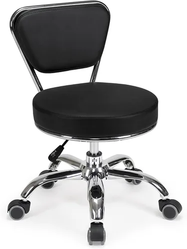 MAYAKOBA Dayton Taburete con respaldo - Asiento neumático negro, altura ajustable de 13 a 15 pulgadas, diseño ergonómico para oficina en casa,
