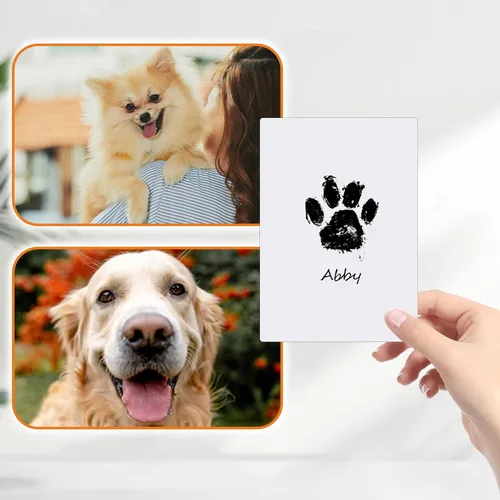 Miniatura 2 de Nabance Kit de impresión de huellas sin tinta para perros, gatos con 2 almohadillas redondas de tinta y 2 marcos de papel, kit de huellas de manos