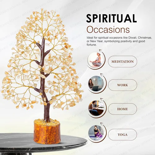 Miniatura 4 de Crocon - Árbol del dinero con piedras preciosas de citrina, figura del feng shui; bonsái balance de chakras, buena suerte, reiki, curación, Citrino