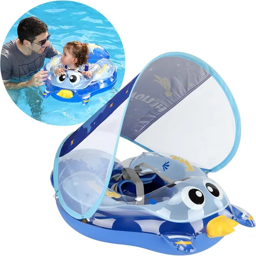 Miniatura 6 de Free Swimming Baby Flotador de piscina para bebés inflable con toldo solar, flotador de natación para bebés con esponja de seguridad y soporte