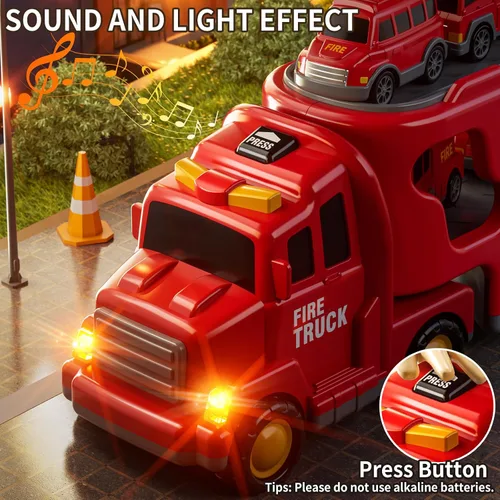 Miniatura 3 de JUKUDAHU Camiones de Bomberos 7-en-1 para Niños de 3, 4, 5, 6 Años - Auto de Transporte para Niños Pequeños de 4-6, Juguetes con Sonido y Luz