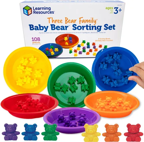 Learning Resources Juego de clasificación de oso bebé, juguetes de conteo, reconocimiento de color, habilidades motoras finas, 108 piezas, a partir