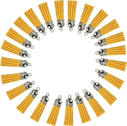 Miniatura 12 de Llavero con borlas de cuero con tapas blancas plateadas, dije de borla para hacer joyas, llavero, pulseras, anillos, manualidades, 30 unidades Negro
