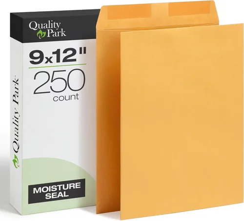 Quality Park 41465 Quality Park Sobres de catálogo, pesado/engomado, 9 x 12, 28 libras, kraft, 250 por caja (QUA41465), marrón claro