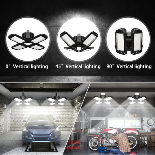 Miniatura 3 de Paquete de 2 luces LED para garaje, 150W 15000LM 6500K luces LED para taller, luces de garaje de techo LED con 4 paneles deformables, rosca