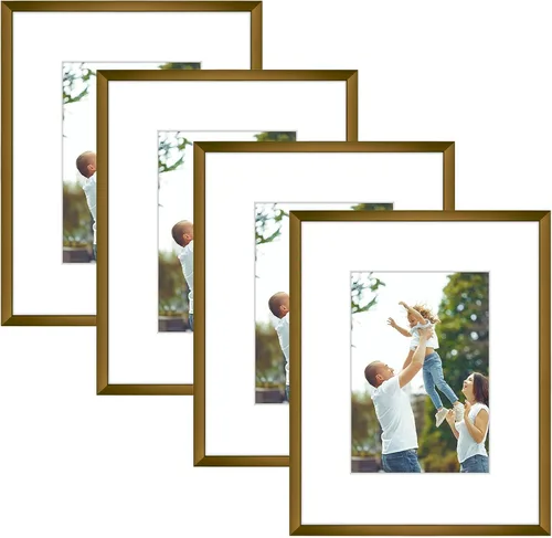 Miniatura 24 de Golden State Art Portarretratos de 5 x 7 pulgadas con paspartú para fotos de 4 x 6 pulgadas, juego de 4 marcos de aluminio de vidrio real de alta
