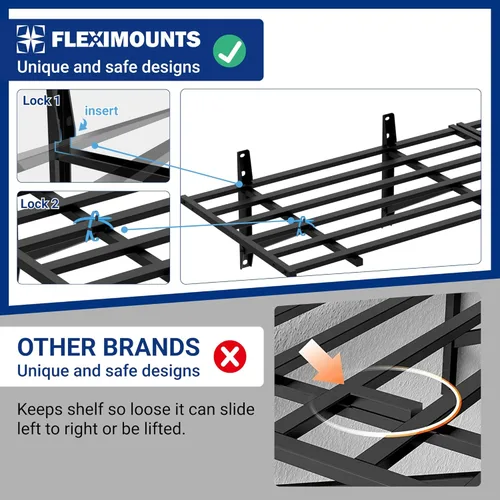 Miniatura 3 de FLEXIMOUNTS Estantería de pared para almacenamiento de garaje resistente de 2 x 6 pies, capacidad de carga de 1600 libras, paquete de 2 estantes