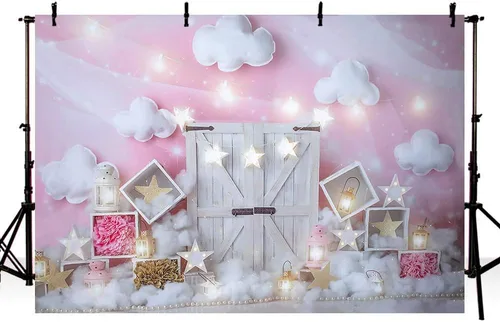 MEHOFOND Fondo de estudio fotográfico de nube rosa y blanca, accesorios de fondo para cumpleaños, niña, baby shower, decoración de fiesta,