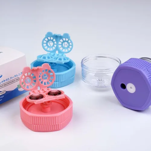 Miniatura 6 de 4 piezas manualmente limpiador de lentes de contacto Estuche de lentes de contacto Rotación portátil Contenedor de limpieza de lentes de contacto
