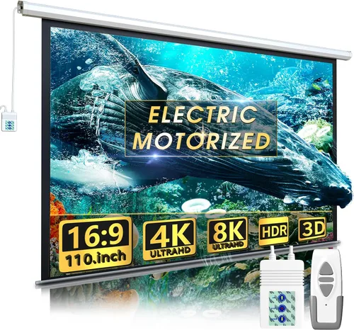 Pantalla de proyector motorizada de 110 pulgadas, pantalla de películas para interiores y exteriores, pantalla de proyector eléctrica 16:9 de 110