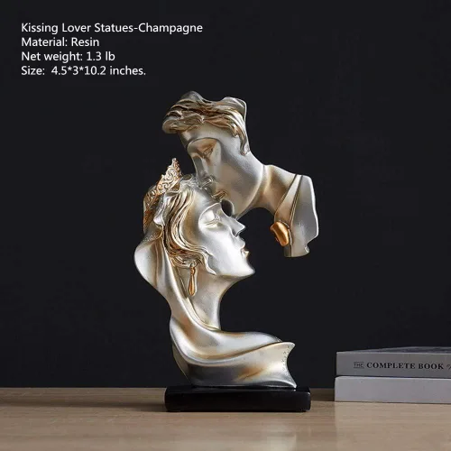Miniatura 2 de Las estatuas de los amantes de los besos, regalo de boda adecuado, para armario de escritorio, decoración del hogar, altura 10.2 pulgadas (champán)