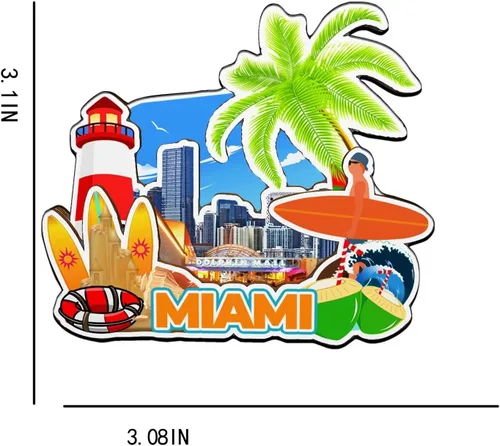 Miniatura 3 de Imán de madera para nevera de Miami Florida USA Monumentos de madera 3D para viajes, recuerdos coleccionables, decoración hecha a mano -2718