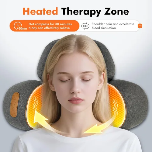 Miniatura 3 de Almohada masajeadora de cuello con calefacción inalámbrica para aliviar el dolor de tejido profundo, dispositivo de tracción cervical recargable 3
