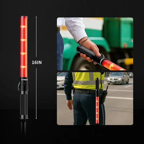 Miniatura 6 de E-RIDING Paquete de 2 varitas de tráfico, varitas rojas de control de tráfico aéreo de 16 pulgadas, bastón LED de seguridad de tráfico con 3 modos