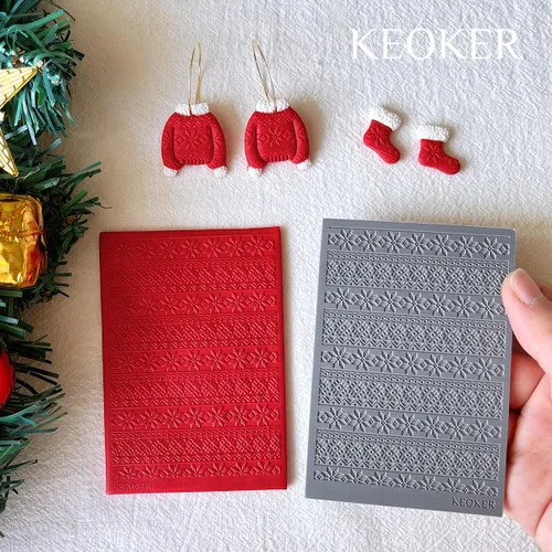 Miniatura 3 de Keoker Hoja de textura de arcilla polimérica para Navidad, tapete de textura de arcilla navideña para hacer aretes, joyas, herramientas de aretes