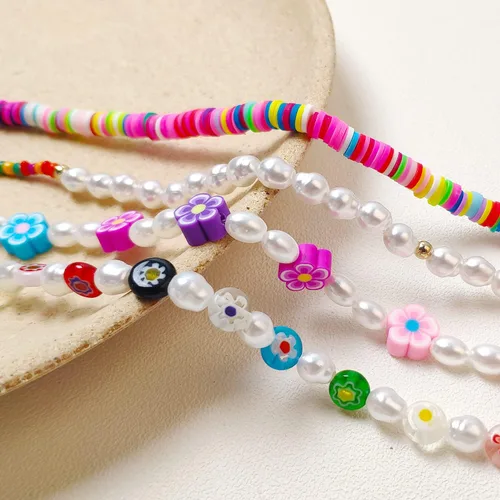 Miniatura 3 de Collares largos de perlas para mujeres y hombres, multicapa de perlas de imitación de color blanco crema