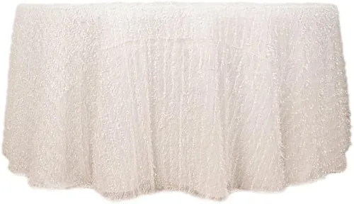 Balsa Circle Mantel redondo de poliéster de 120 pulgadas, color blanco, con flecos, para bodas, fiestas, eventos, recepción, catering, suministros