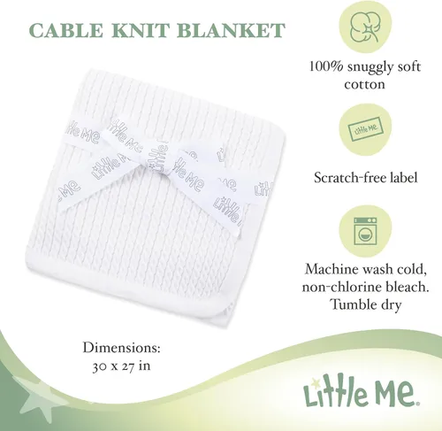 Miniatura 4 de Little Me Manta de recepción de pañales de punto de cable blanco bebé, Blanco