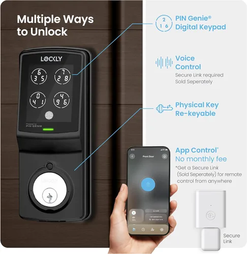 Miniatura 2 de Lockly Smart Lock modelo 7S, cerradura de puerta inteligente Bluetooth, entrada sin llave con teclado digital PIN Genie®, cerrojo de bloqueo