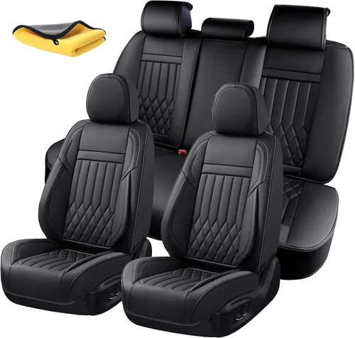 Miniatura 17 de Juego completo de fundas de asiento de automóvil de cuero napa impermeables y transpirables de 2 plazas, aptas para asientos delanteros