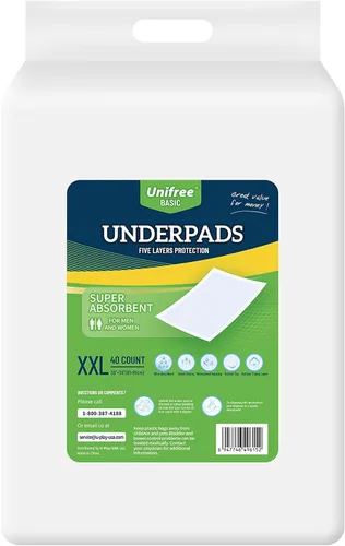 Unifree Almohadillas desechables, almohadillas de cama, almohadilla para incontinencia, súper absorbente, 40 unidades, azul (XXL 36 x 36 pulgadas)