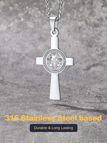 Miniatura 203 de U7 Saint Benedict/Michael Medal Necklace, 316L Stainless Steel Virgin Mary Necklace for Men Women, Bible Verse Protection Necklace Catholic