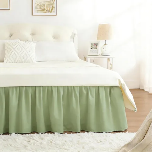Miniatura 63 de Falda de cama RIMELA envoltura volante elástica que protege contra el polvo con color sólido, resistente a las arrugas y a la decoloración con Blanco