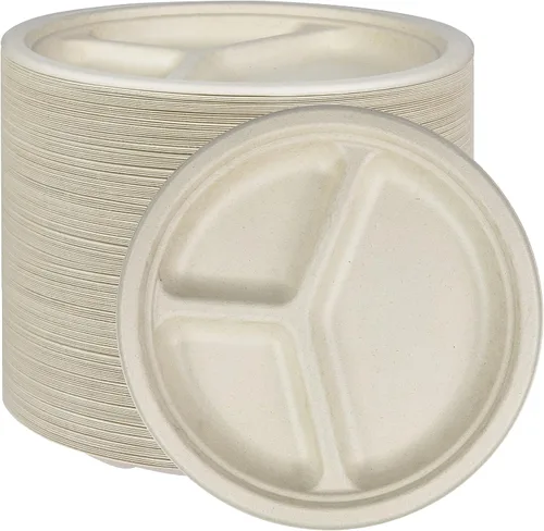 NYHI Platos de alta resistencia desechables de 10 pulgadas para adultos y niños, platos de papel de caña de azúcar, color marrón, ecológicos,