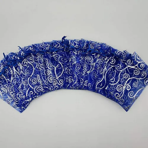 Miniatura 5 de 100 unidades por paquete, bolsas de envoltura de regalo de 5 x 7 pulgadas, ratán azul, tela transparente de organza, bolsas con cordón para regalos