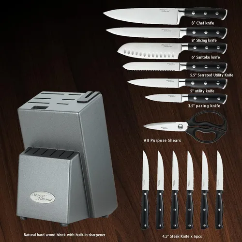 Miniatura 2 de Marco Almond - Juego de cuchillos de cocina con bloque KYA31, juego de 14 piezas de cuchillos de acero inoxidable japonés para cocina con afilador