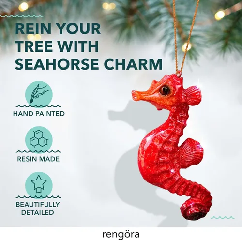 Miniatura 3 de Adornos de Navidad – Pintados a mano – Relleno de calcetines, buceadores y amantes del océano (caballito de mar rojo)