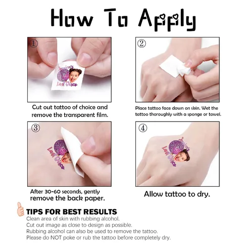 Miniatura 3 de InterestPrint Tatuajes temporales personalizados de despedida de soltera con foto de texto, tatuaje de cara de bola de discoteca, tatuaje de novia